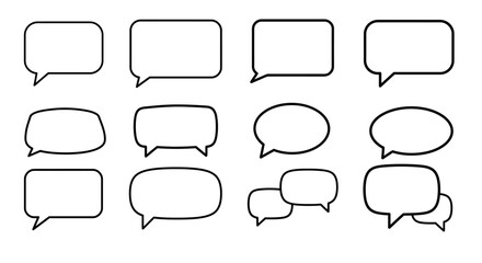Collection of Black and White Speech Bubbles with Various Shapes.