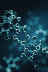 Complex molecular structure,  detailed 3D model,  glowing teal atoms