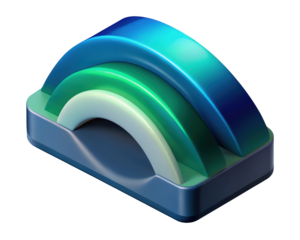 Abstract 3d render of layered arc structure with blue and green gradient tones 3d illustration isolated on transparent background