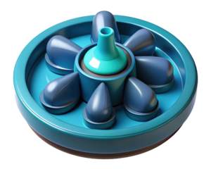 Abstract blue and teal water drop pattern 3d render with shiny surface and central element3d illustration isolated on transparent background