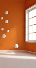 Orange room with white circles and window