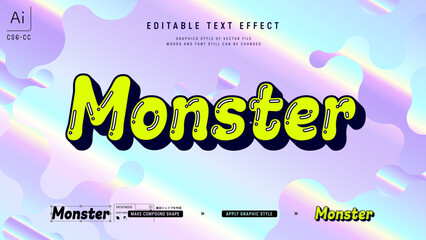 ツヤツヤハイライトが印象的なデザインのテキストエフェクト。編集可能なグラフィックスタイルテンプレート。