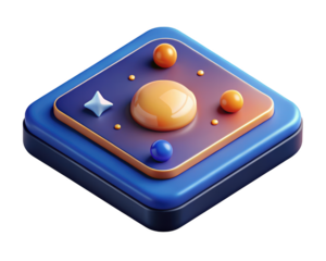 Abstract geometric composition with spheres and star in blue and orange color palette 3d illustration isolated on transparent background