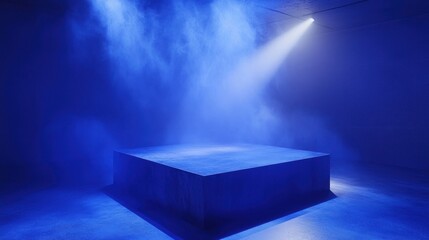 Blue cube platform with spotlights