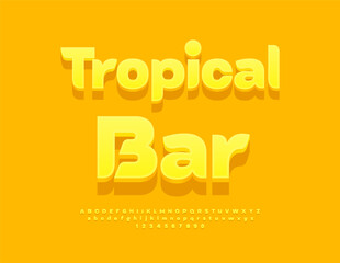 Vector Modern board Tropical Cafe. Sunny Yellow Font. Trendy Alphabet Letters and Numbers set. 