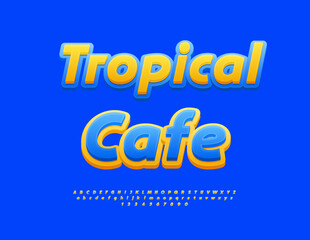 Vector Modern board Tropical Cafe. Sunny Yellow Font. Trendy Alphabet Letters and Numbers set. 
