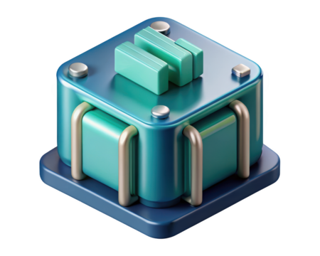 Abstract geometric shape in blue and teal isometric cube design 3d illustration isolated on transparent background