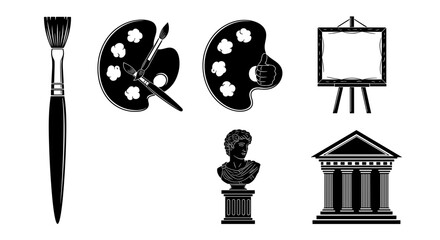 Obraz premium Illustration of artistic tools and classical elements in black and white