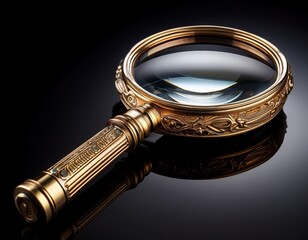 ornate gold magnifying glass on black background detailed handle lens inspection tool