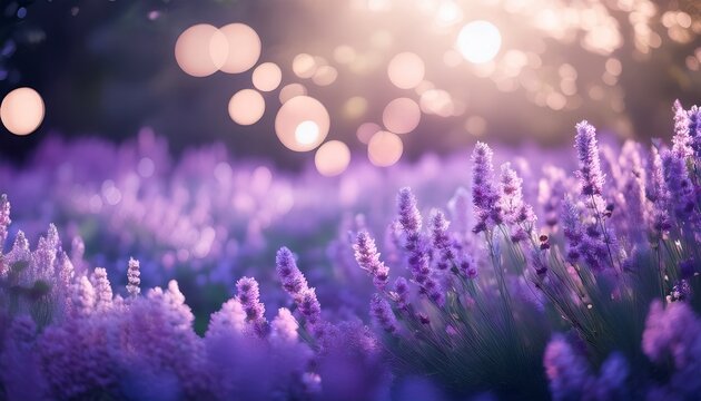 subtle lavender shimmer with glowing bokeh in a tranquil garden blooming flowers and soft moonlight filling the space