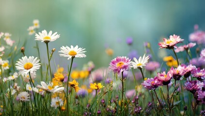 Fototapeta premium A vibrant field of wildflowers in pastel colors