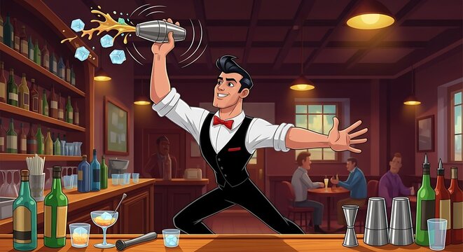 Bartender Shakes a Drink.