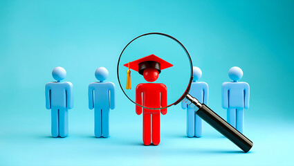 A diverse team of 3D men stands together in a circular group, with one leader holding a red heart, symbolizing community and shared success	