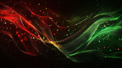 Abstract red and green flowing lines against a dark background