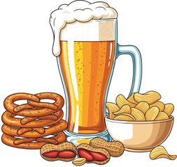Refreshing Lager Scene with Pub Snacks