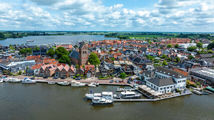 Fototapeta premium Aerial from the touristic watersport town Grou in Friesland the Netherlands