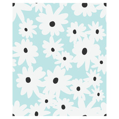 Bold retro daisy seamless pattern. Groovy 70s-style graphic floral with large white chamomile flowers on a blue background for summer fashion, fabric, and home decor.