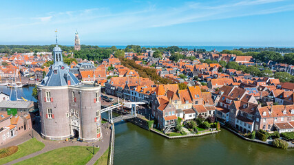 Aerial  from the historical city Enkhuizen in the Netherlands