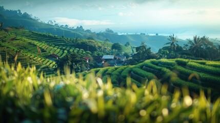 Green terraced rice paddies landscape
