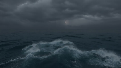 Stormy sea with dark clouds and lightning