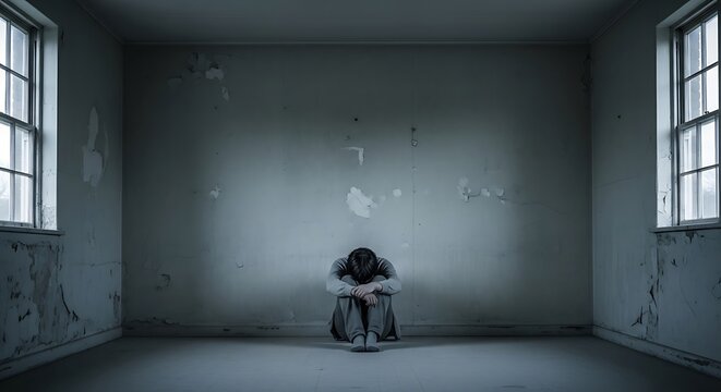 Sad Figure in Empty Room.