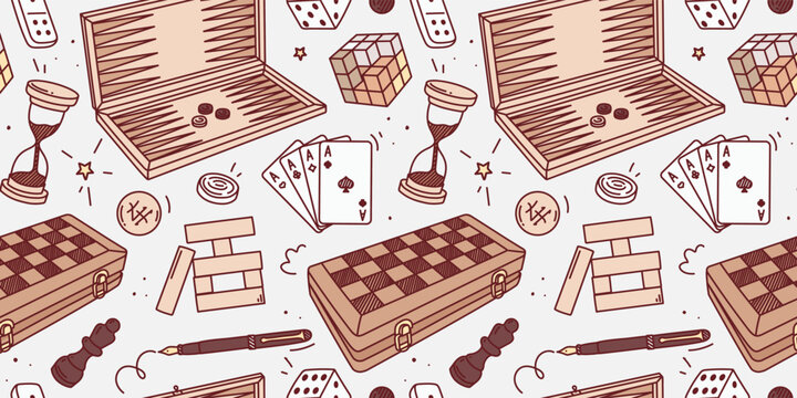 A pattern of hand-drawn board games.