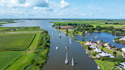 Aerial from watersport at Galamadammen in Friesland the Netherlands