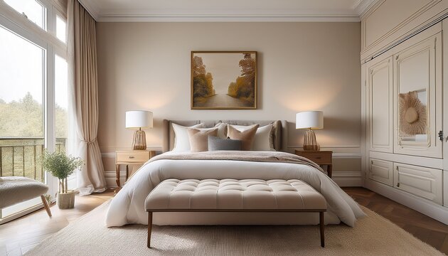 elegant traditional bedroom with classic furniture and timeless decor product mockup front view for wall art