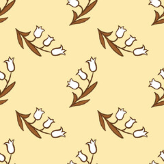 Simple cute harebell flower seamless pattern in yellow color.