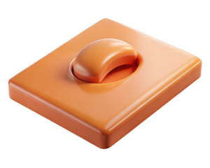 Abstract orange shape on square platform minimalist design modern art object shiny surface smooth texture 3d illustration isolated on transparent background