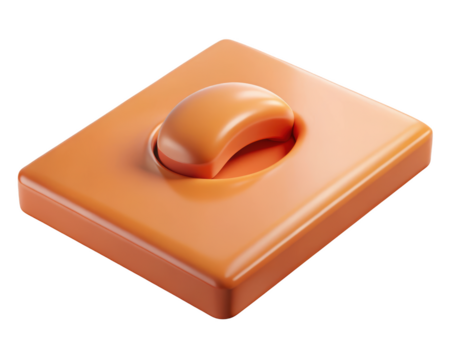 Abstract orange shape on square platform minimalist design modern art object shiny surface smooth texture 3d illustration isolated on transparent background