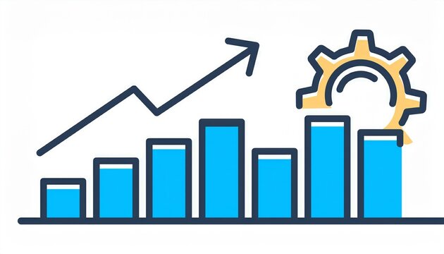 tariff impact on business icon with gear and upward graph line showing economic growth