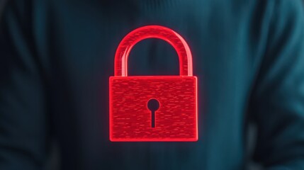 A digital illustration of a glowing red padlock symbol, representing security and protection, set against a dark background.