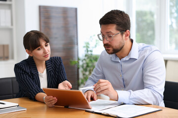 Consultant working with client at table in office. Business meeting