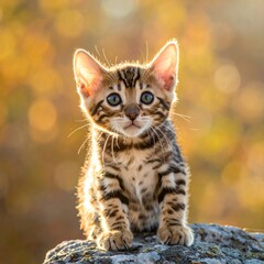 Adorable kitten in golden sunlight