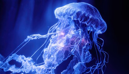 Bioluminescent jellyfish in dark water
