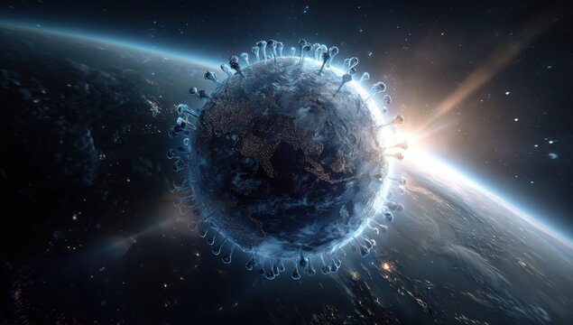 Earth depicted as a virus in space