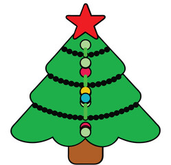 Cute crochet Christmas tree with colorful ornaments and star, perfect for festive posters, holiday cards, and craft-themed designs.