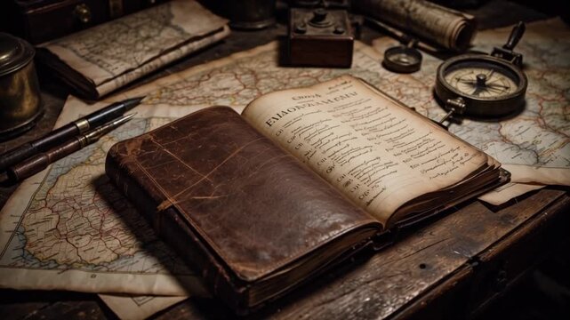 Antique Leather Journal and Vintage Maps A Journey Through Time - Powered by Adobe