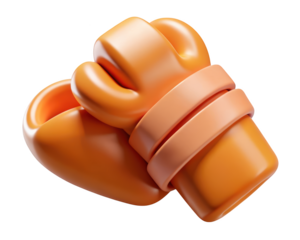 Cartoon fist in orange color with double wristband on backdrop 3d illustration isolated on transparent background