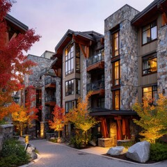 Modern townhouses, autumn colors
