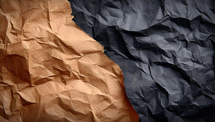 Textured crumpled paper in black and brown creates a dramatic backdrop for designs.