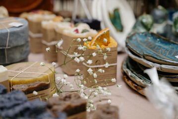 Natural handmade soap with various additives and flavors