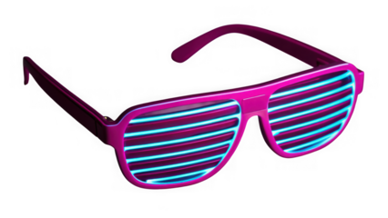 Pink shutter sunglasses with blue light isolated on transparent background