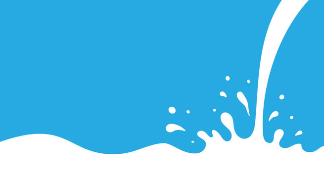 Milk Splash Wave Vector Background Template. Yogurt Stain Shape with Drips Graphic Border Frame. Pouring Cream Flow Flat Illustrations with Drops and Splashes on Blue Background