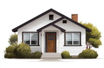  a simple vector icon of an american-style house with white walls and a dark roof, on a white background, with a transparent png fil