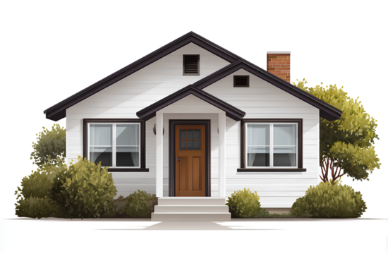  a simple vector icon of an american-style house with white walls and a dark roof, on a white background, with a transparent png fil