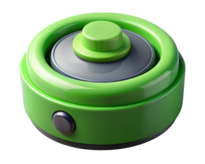 Glossy green and gray round battery pack minimalist design energy storage concept 3d illustration isolated on transparent background