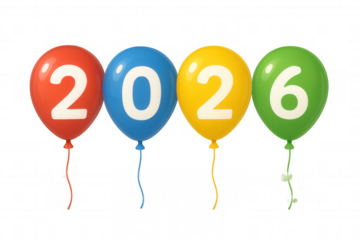 Colorful 2026 balloons bringing a cheerful new year celebration, party, and festive event concept