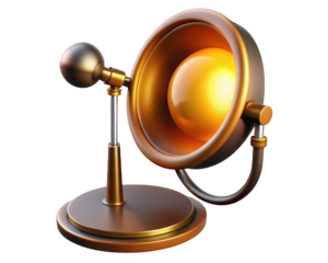 Golden spotlight with bulb elegant design stage light isolated object metallic finish shining effect 3d illustration isolated on transparent background